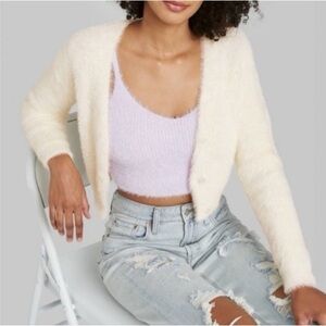 Wild Fable Cropped Fuzzy Cardigan Cream 3 button Women’s M